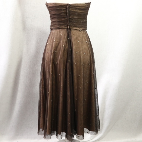 ELIZA J CHOCOLATE & GOLD DOTS TULLE DRESS SZ 6 - Picture 6 of 8